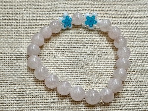 Rose Quartz Beads, with two glass beads, 18cm (Small) Elasticated Bracelet (refSHMB2706)