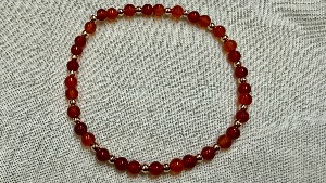 Carnelian - with 'Rose Gold' Brass Beads, Elasticated Bead Bracelet, 18cm (Small) (ref tcolmb012601