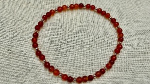 Carnelian - with 'Rose Gold' Brass Beads, Elasticated Bead Bracelet, 20cm (ref tcolmb012602)