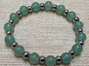 Aventurine - Green and Stainless Steel Beads - 19cm Elasticated Bracelet (ref SHMB122984)