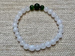 Jade -  White Jade 6mm Beads - with Nephrite Jade - 18cm (Small)  Elasticated Bracelet (refSHMB122846)