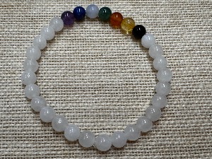 Chakra - with White Jade 6mm Beads - 19cm Elasticated Bracelet (refSHMB122868)