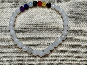 Chakra - with White Jade 6mm Beads - 21cm (Large)  Elasticated Bracelet (refSHMB122866)