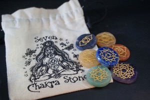 Chakra Set, Round Shape with Gold Symbols & Bag (Selected)