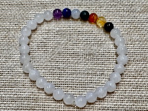 Chakra - with White Jade 6mm Beads - 19cm Elasticated Bracelet (refSHMB122867)