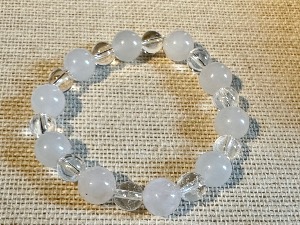 Rose Quartz 10mm & Quartz 8mm Beads, 17cm (Very Small) Elasticated Bracelet (refSHMB2723) 